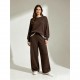 miso,long,sleeve,contrast,hem,set,knitwear,women,brown