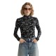 тениска,дамски,тениски,scotch,&,soda,all,over,printed,mock,long,sleeve,t,shirt,black,(moon,gardening)