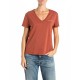 тениска,дамски,тениски,replay,w3084g.000.22662g,short,sleeve,v,neck,t,shirt,orange,(brick,brown)