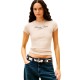 тениска,дамски,тениски,tommy,jeans,ess,logo,1,rib,slim,fit,short,sleeve,t,shirt,beige,(gulf,sand)